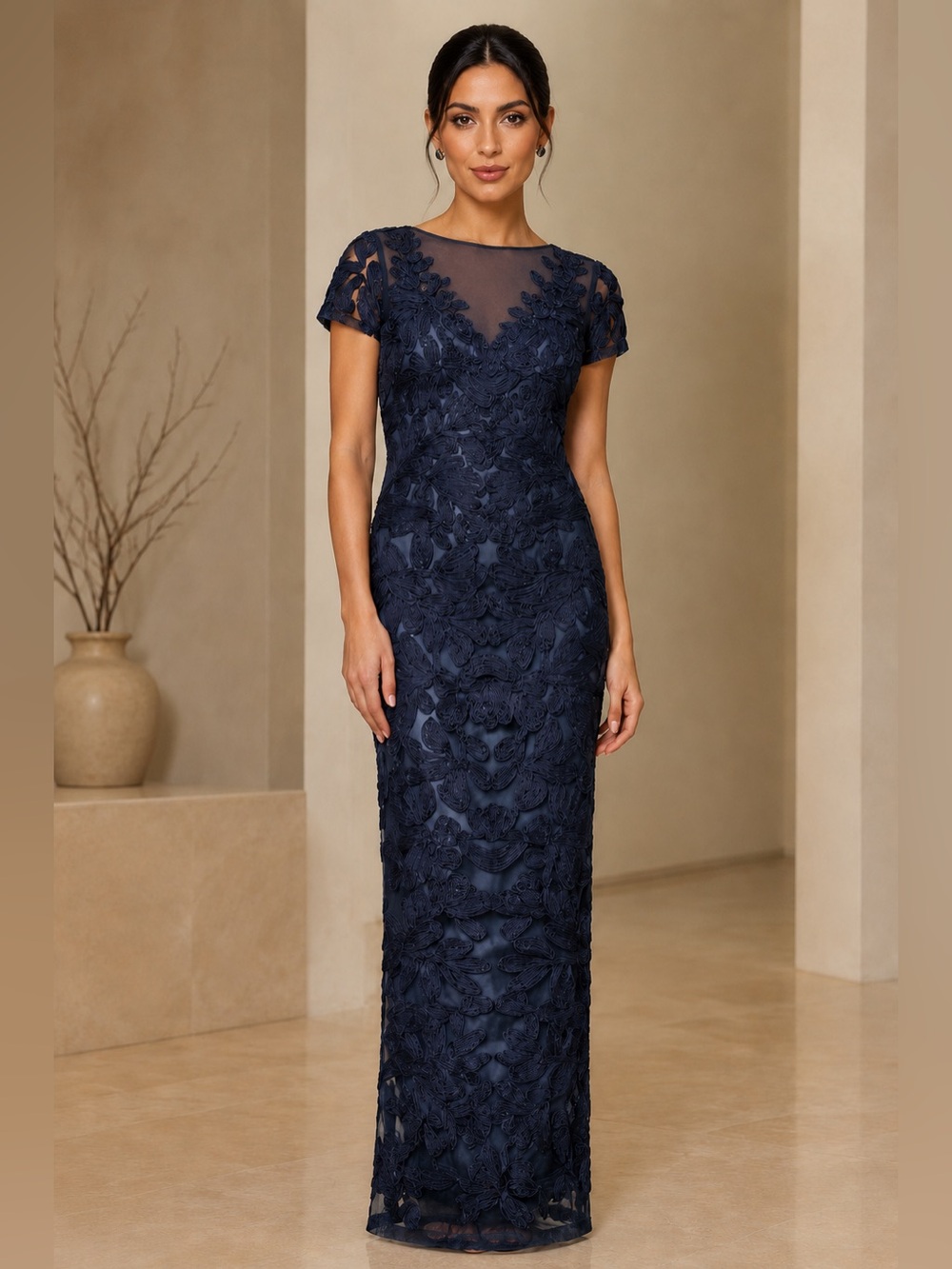 JS Collections Women’s navy Mesh Formal Dress Size 8